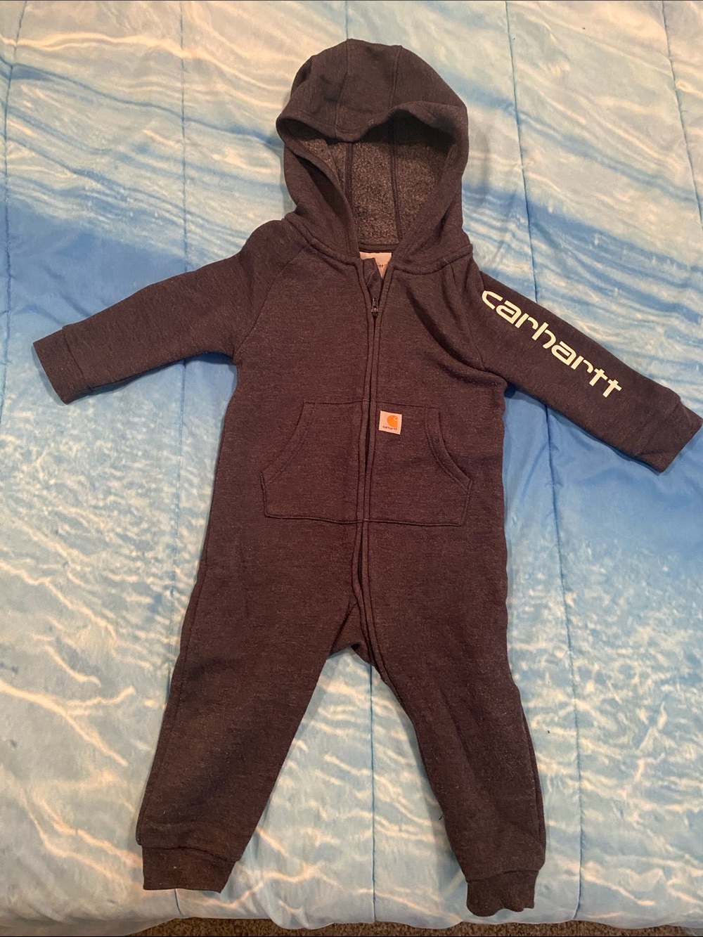 Carhartt Kids Hooded One-Piece Romper in Charcoal Gray